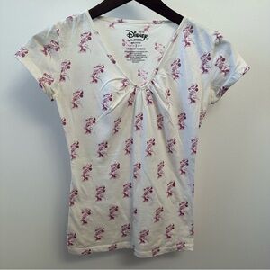 Disney Purple Glitter Minnie Mouse White V-Neck Cap Sleeve T-Shirt Small